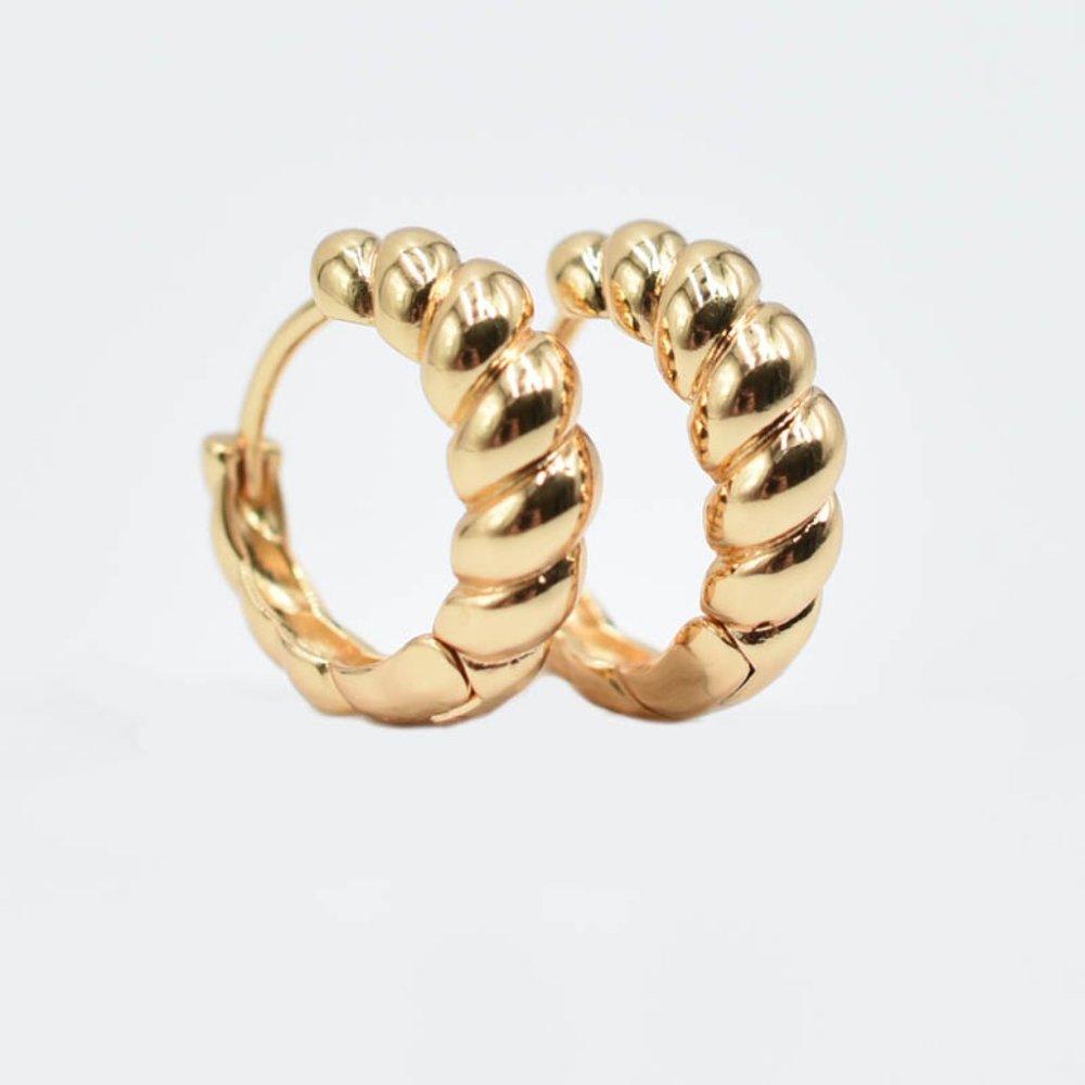 14k Gold Filled Croissant Huggie Earrings - Picture 2 of 5